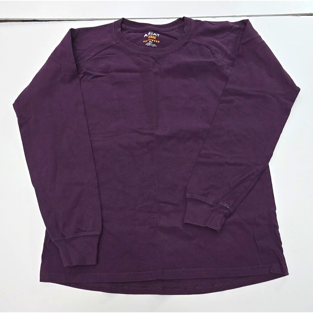 Ariat Rebar Mens Purple Long Sleeve Crew Neck American Flag Graphic Tee M
